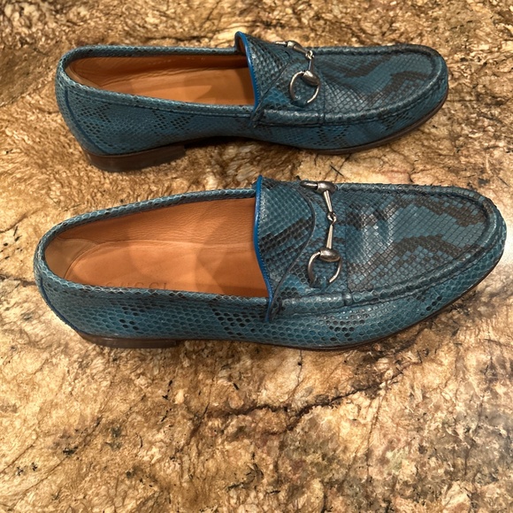 Authentic Gucci Python Snake Skin Turquoise Blue/Black Leather Men Loafer US 9.5 main image 8